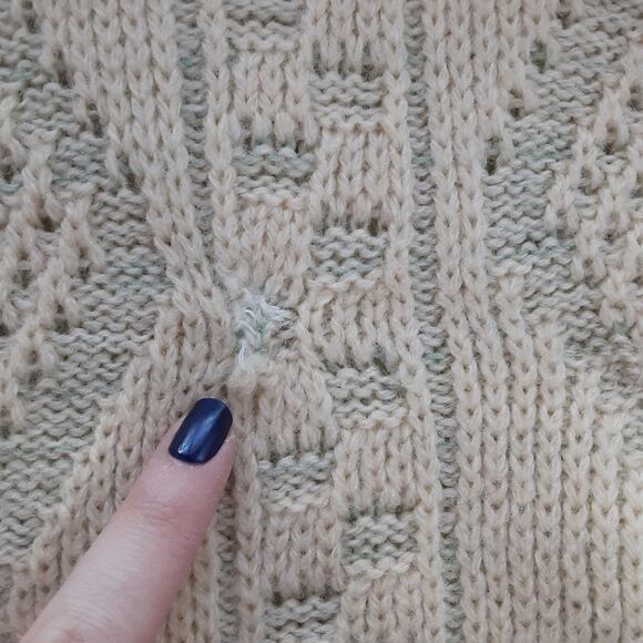 Vintage 1960s Towncraft Penneys Turtleneck Sweater 100% Wool Aran Jumper Sz L - Picture 5 of 10